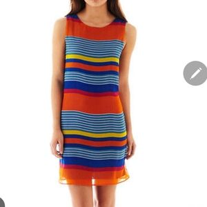 Bisou Bisou Womens Sleeveless Orange And Blue Sheath Mini Dress Size 14